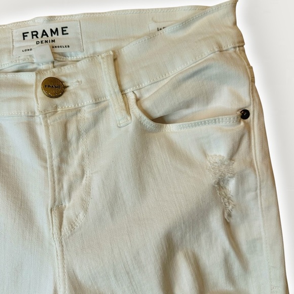 Frame Denim Distressed Le Skinny De Jeanne Skinny Jeans in “Blanc” White Size 26 - Picture 7 of 16